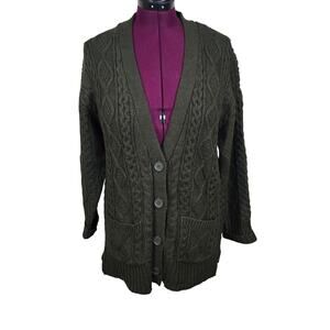 Women's Design History Green Cable Knit Sweater Cardigan | Size Large